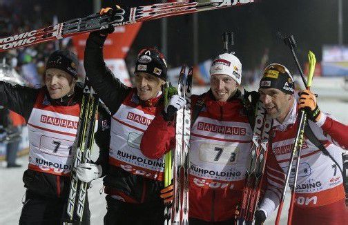 Glücklich über Platz drei, v. l.: Simon Eder, Friedrich Pinter, Dominik Landertinger und Routinier Christoph Sumann. Foto: ap