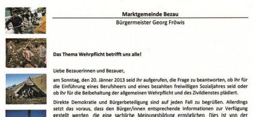 Der Postwurf mit dem Titel „Marktgemeinde Bezau, Bürgermeister Georg Fröwis“ war laut Staatsanwaltschaft keine amtliche Mitteilung.