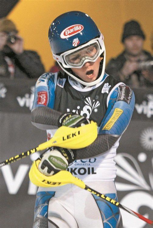 Überschwänglicher Jubel nach der Zieldurchfahrt beim Slalom in Zagreb – Mikaela Shiffrin ist der neue Jungstar im Skizirkus. Foto: reuters