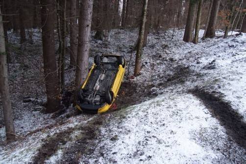 Das Auto kam schließlich auf dem Dach zum Liegen. Foto: kapo