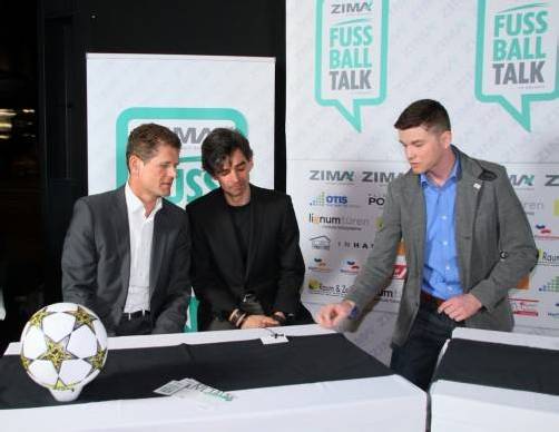 Marc Gächter (r.) im Gespräch mit VFV-Präsident Horst Lumper (l.) und FCL-Trainer Daniel Madlener. Knobel