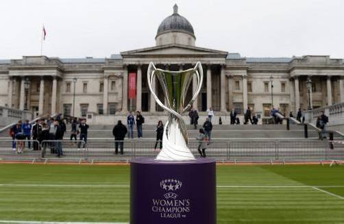Die Trophäe der Frauen-Champions-League am Trafalgar Square. Foto: ap