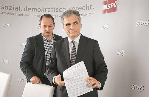 Bundeskanzler Faymann (r.), Staatssekretär Schieder: Gewerkschafter gegen kalte Progression. Foto: APA