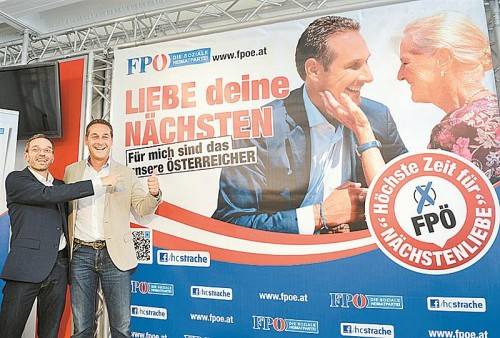 FPÖ-Chef Heinz-Christian Strache mit Generalsekretär Herbert Kickl (l.): Nächstenliebe gilt Österreichern. Foto: APA