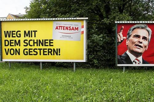 Treiben mancherorts „Stilblüten“: Plakataktionen der Parteien im Vorfeld der Nationalratswahl wie hier in Dornbirn. Foto: VN/Steurer
