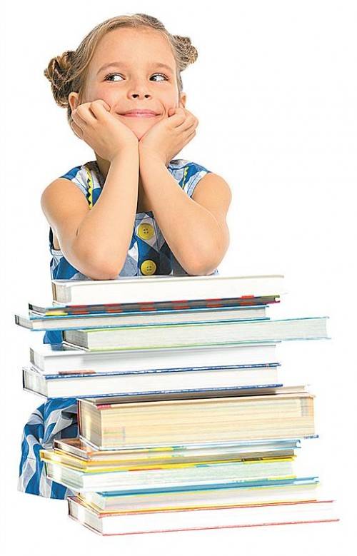 Education - funny girl with books. Isolated over white background.