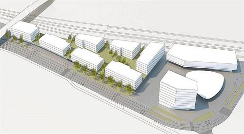 So könnte das Seequartier aussehen: Der Bahnhofsplatz erhält als Akzent ein Bürohochhaus und eine Business-Zone . projekt: Seequartier