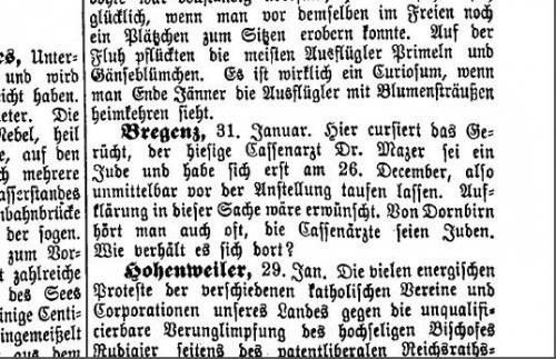 Zwischen Gänseblümchen und katholischen Vereinen: Alltags-Antisemitismus im Vorarlberger Volksblatt vom 17. Februar 1898.