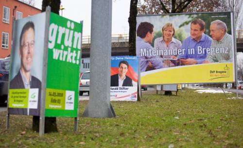 Die Bilder zeigen Wahlplakate im Bregenzer Seestadtareal