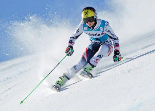 Für Anna Fenninger war Rang drei im Super-G bereits der vierte Podestplatz im Olympiawinter. Foto:epa
