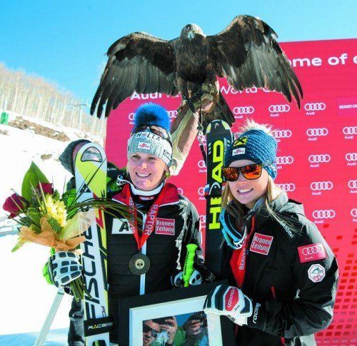 Im Super-G auf der Raubvogel-Piste in Beaver Creek kamen Anna Fenninger (r.) und Nicole Hosp (l.) Siegerin Lara Gut am nächsten. Foto: reuter