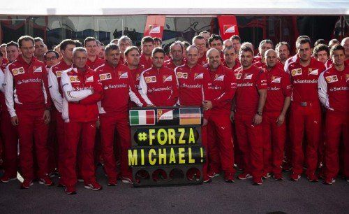Die Gedanken der Ferrari-Crew sind bei Michael Schumacher. Auch Piero Ferrari richtete eine emotionale Botschaft an den Kerpener. Foto: epa