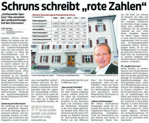 Über die Schrunser Finanzlage berichteten die VN am 23. November 2013.