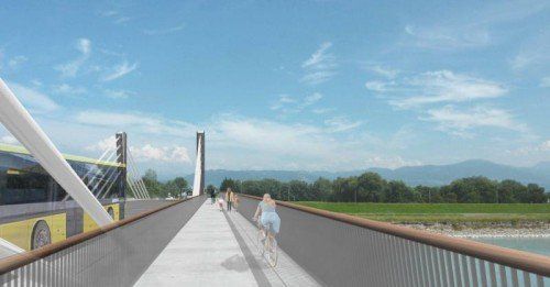 So sieht in der Planung der Fuß- und Radweg aus, der über die neue Brücke von Fußach nach Hard führen soll. Computerbild: Land Vorarlberg