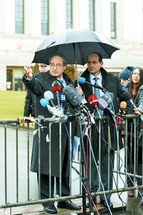Syriens Außenminister Faisal Meqdad (l.) in Genf. Foto: EPA