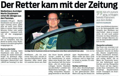 Zusteller Martin Staubmann rettete 2012 Mann aus brennendem Haus.