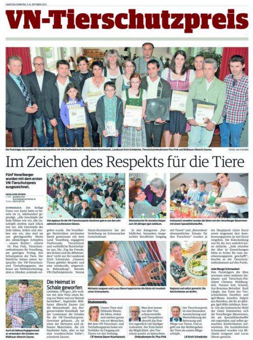 Im vergangenen Jahr langten 32 tolle Bewerbungen ein. Am Welttierschutztag, dem 4. Oktober 2013, wurden die Preisträger ausgezeichnet.