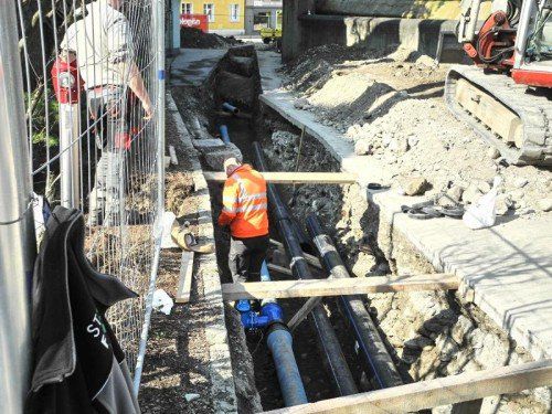 Sperre wegen Leitungsbau in der Feldkircher Innenstadt. Foto: SM