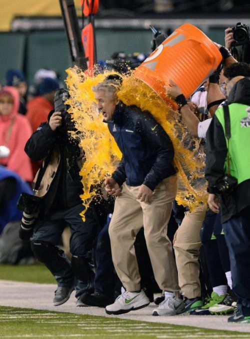 Pete Carroll nach dem Finalsieg über die Denver Broncos. Foto: epa