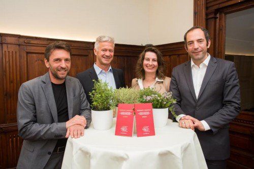Harald Furtner, Andrew Nussbaumer, Projektleiterin Simone Bemetz-Kochhafen und Edgar Eller („Slow Food Vorarlberg“).  Foto: VN/Steurer