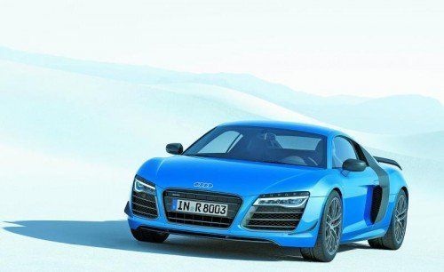 Standaufnahme Farbe: Arablau Kristalleffekt, Verbrauchsangaben Audi R8 5.2 LMX: Kraftstoffverbrauch kombiniert in l/100 km: 12,9; CO2-Emission kombiniert in g/km: 299