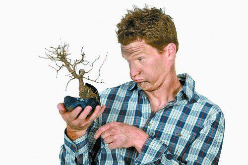 Electrocuted man holding a plant