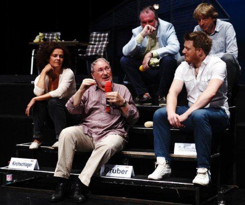 Angelika Kirchschlager, HK Gruber, David Pountney, Daniel Schmutzhard und Michael Sturminger während der Proben.  Foto: Festspiele