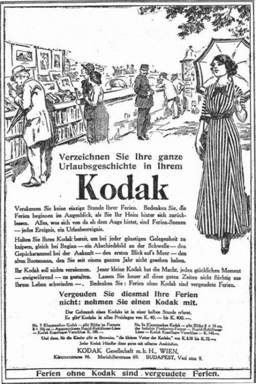 Inserat vom 15. Juli 1914: Mit Kodak in den Urlaub. Foto: ÖNB/ANNO
