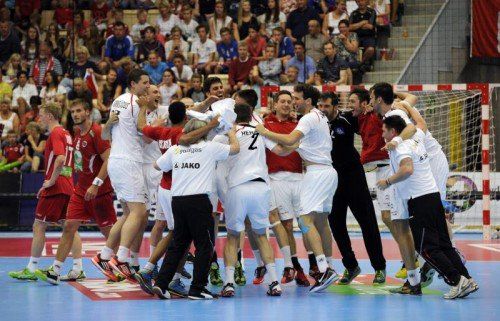 Jubelstimmung beim ÖHB-Team nach dem Triumph in der Qualifikation über Norwegen. Foto: epa