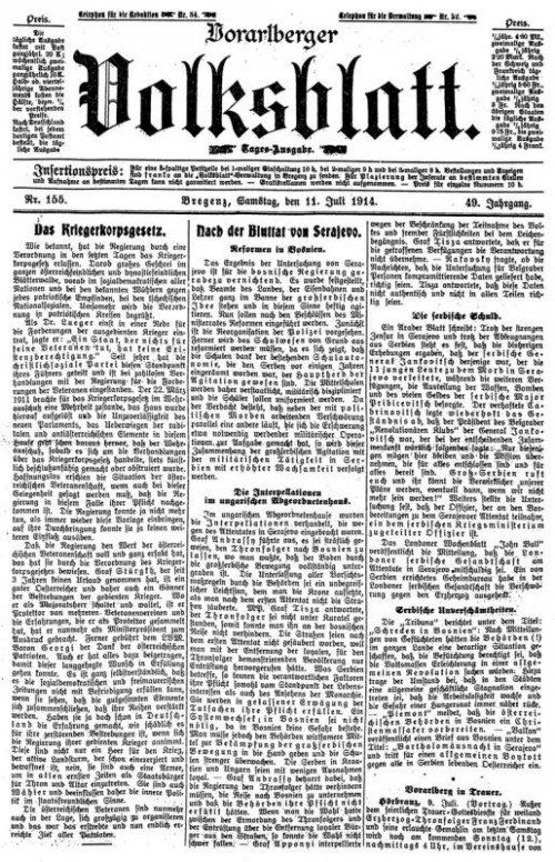„Vorarlberger Volksblatt“ vom
11. Juli 1914 Foto: ÖNB/ANNO