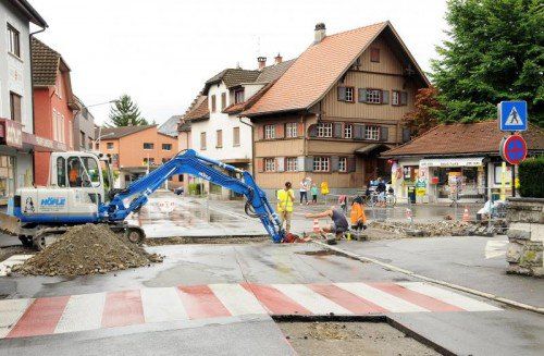 Das Harder Ortszentrum ist im Bereich Brückenwaage bis 19. August gesperrt. Foto: AJK