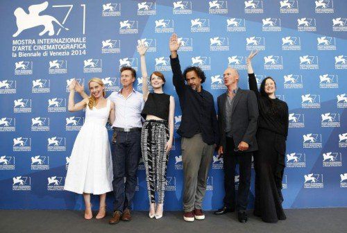 Prominenz in Venedig: Regisseur Alejandro Iñárritu mit Amy Ryan, Edward Norton, Emma Stone, Michael Keaton uznd Andrea Riseborough.