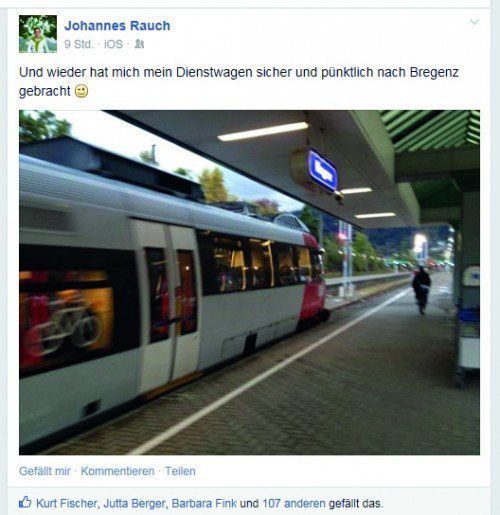 Startet neue Ära als Landesrat: Johannes Rauch betrachtet ÖBB-Triebwagen als „Dienstauto“ und macht dies im Internet publik.