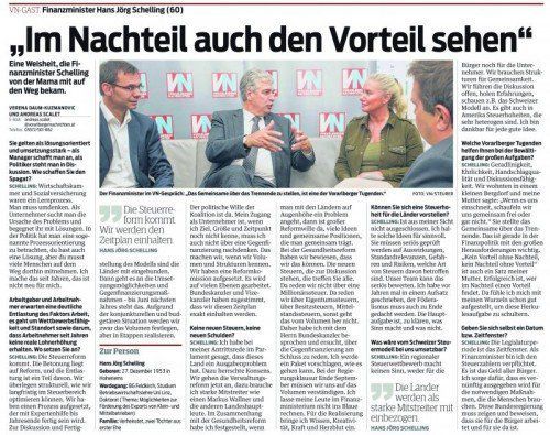 VN-Interview vom 10. September: „Wir haben ein Ausgabenproblem“, sind sich Wallner und Schelling einig.