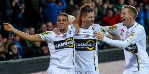 ALTACH,AUSTRIA,13.DEC.14 - SOCCER - tipico Bundesliga, SCR Altach vs SK Sturm Graz. Image shows the rejoicing of Ismael Tajouri, Andreas Lienhart and Lukas Jaeger (Altach).
Photo: GEPA pictures/ Oliver Lerch