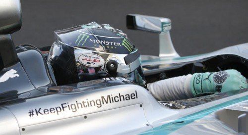 Nicht nur die Fans weltweit, auch die Fahrerkollegen wie Nico Rosberg denken an Michael Schumacher. Reuters