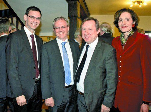 Gastgeber Landeshauptmann Markus Wallner, LTP Harald Sonderegger, Referent Wolfgang Burtscher und LR Bernadette Mennel (v. l.). Franc