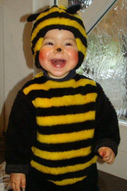 In Faschingsstimmung: Theo, die Biene (2 Jahre).