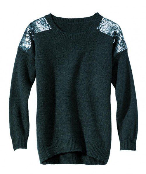 Pailletten: Trendiger Pullover mit Pailletten-Applikationen. Gesehen bei Charles Vögele um 39,99 Euro.