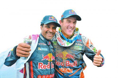 Siegerduo Nasser Al-Attiyah (l.) und Marc Coma. Foto: ap