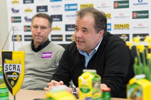Altachs Aufsichtsratsmitglied Peter Pfanner als Gastgeber der Pressekonferenz vor dem Heimspiel gegen Wolfsberg. Foto: Stiplovsek