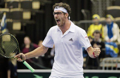 Gerald Melzer nach dem verwerteten Matchball. Foto: gepa