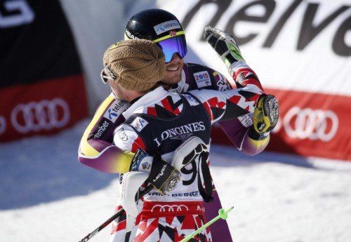 Kjetil Jansrud ist gegen Marcel Hirscher im Hintertreffen. Foto: ap