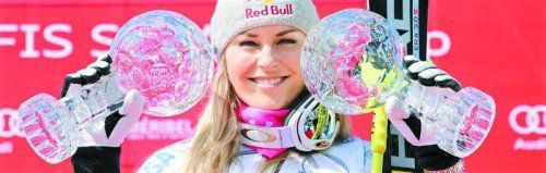 Mit Startnummer 19 die 19. Kristallkugel geholt: Lindsey Vonn. Foto: ap