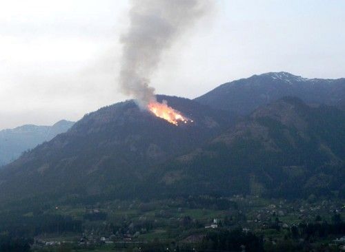 Der Kampf gegen die Flammen auf der Göriacher Alm dauert an. APA