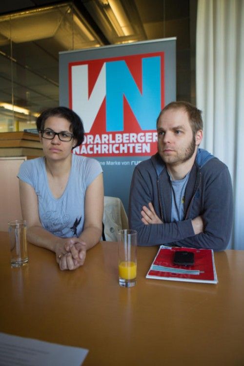 Birgit Fiel und Jodok Schwarzmann im VN-Interview.  VN/HARTINGER