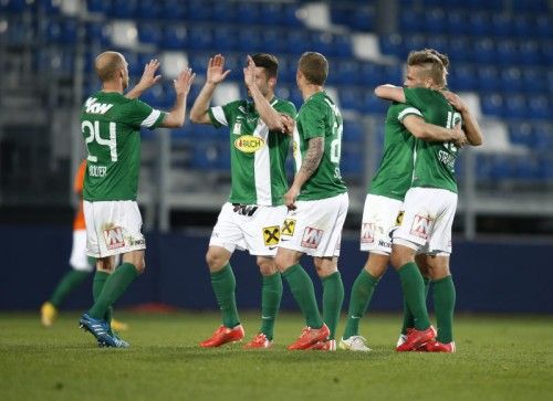 GROEDIG,AUSTRIA,24.APR.15 - SOCCER - Sky Go Erste Liga, FC Liefering vs SC Austria Lustenau. Image shows the rejoicing of Lustenau. Photo: GEPA pictures/ Felix Roittner