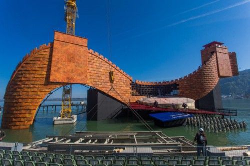 Seebühnenaufbau, Spiel auf dem See, Turandot, Bregenzer Festspiele, Aktuelle Aufbaufotos von der Seebühne
