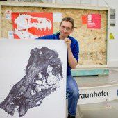 Dinoschädel in riesiges Röntgengerät gesteckt