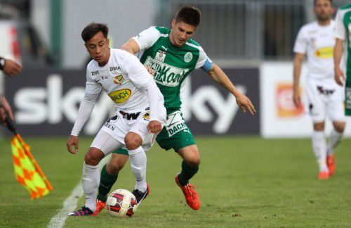 Eric Zachhuber (l.) wechselt von Austria Lustenau zum Erste-Liga-Aufsteiger Austria Klagenfurt. Foto: gepa